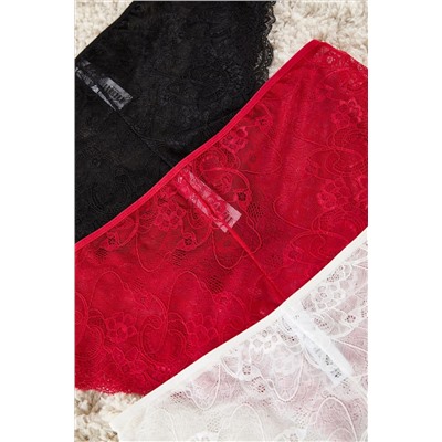 Siyah-Ekru-Kırmızı Yumuşak Dantel Büyük Beden Külot TBBAW25CM00008