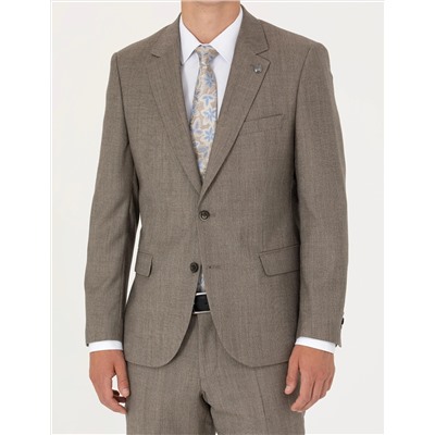%100 Yün Bej Slim Fit Takım Elbise