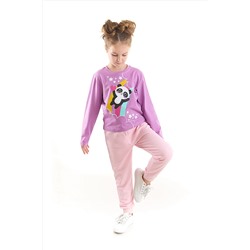 DenokidsGökkuşağı Panda Kız Çocuk T-Shirt Pantolon Takım