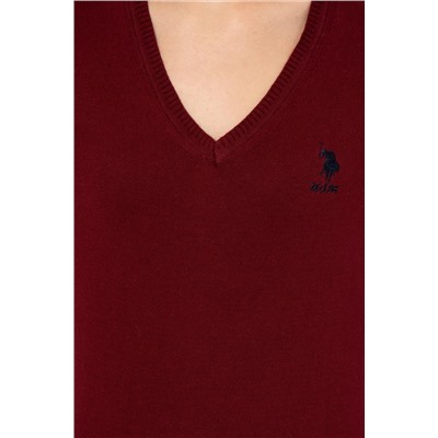 Kadın Bordo V - Yaka  Basic Kazak