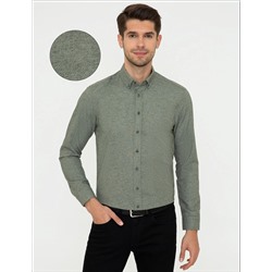 Yeşil Slim Fit Uzun Kollu Gömlek
