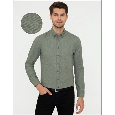 Yeşil Slim Fit Uzun Kollu Gömlek