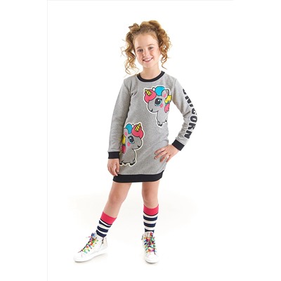 Denokids Unicorn Kız Çocuk Gri Sweat Elbise CFF-22S1-047