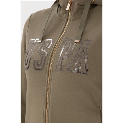 Kadın Vizon Kapüşonlu Fermuarlı Sweatshirt