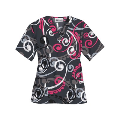 UA Cartwheels Fuchsia V-Neck Print Scrub Top