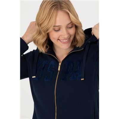 Kadın Lacivert Kapüşonlu Basic Sweatshirt