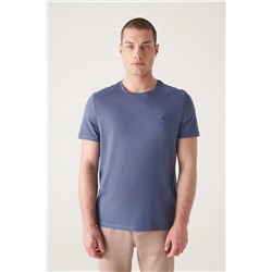 Avva, Erkek Indigo Soft Touch Bisiklet Yaka Düz Modal T-shirt B001171
