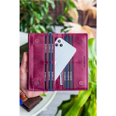 Garbalia, Unisex Bordo Hamburg Hakiki Deri El Saplı Mıknatıslı Telefon Bölmeli Crazy Bordo Portföy Cüzdan