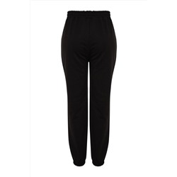 Siyah Jogger Paçası Lastikli Örme Büyük Beden Eşofman Altı TBBSS22EA0065