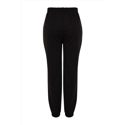 Siyah Jogger Paçası Lastikli Örme Büyük Beden Eşofman Altı TBBSS22EA0065