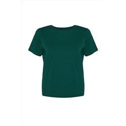Zümrüt Yeşili Regular Fit Basic Bisiklet Yaka %100 Pamuk Örme Büyük Beden T-Shirt TBBSS22TS0733