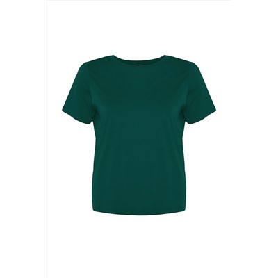 Zümrüt Yeşili Regular Fit Basic Bisiklet Yaka %100 Pamuk Örme Büyük Beden T-Shirt TBBSS22TS0733