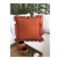 Decamor home Vıntage Fırfırlı Kiremit Rengi Tarçın Kırlent Kılıfı VDHK1001