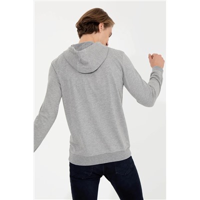 Erkek Gri Melanj Kapüşonlu Basic Sweatshirt
