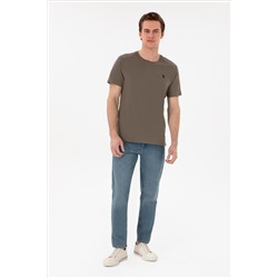 Erkek Regular Fit Bisiklet Yaka Vizon Basic Tişört