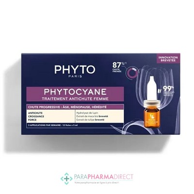 Phyto Phytocyane Traitement Antichute Femme - Chute Progressive - 12 fioles de 5 ml