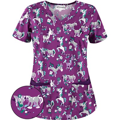 UA Frolic In The Flowers Berry Burst V-Neck Scrub Top