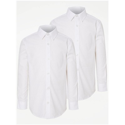 Boys Slim Fit Long Sleeve School Shirt 2 Pack