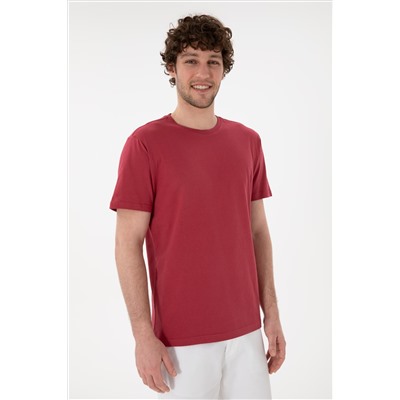 Erkek Regular Fit Bisiklet Yaka Vişne Basic Tişört