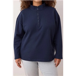 Lacivert Selanik/Triko Görünümlü Fermuarlı Yaka Regular/Normal Kalıp Örme Sweatshirt TBBAW23AO00006
