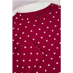 Bordo Kalp ve Puantiye Desenli Örme Pijama Takımı TBBAW25AI00065