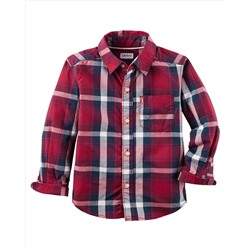 Poplin Plaid Button-Front Shirt