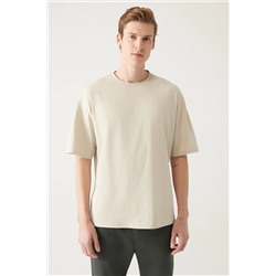Avva Erkek Bej Oversize Bisiklet Yaka %100 Pamuk T-shirt E001032