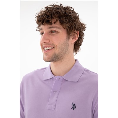 Erkek Slim Fit Polo Yaka Lila Basic Tişört