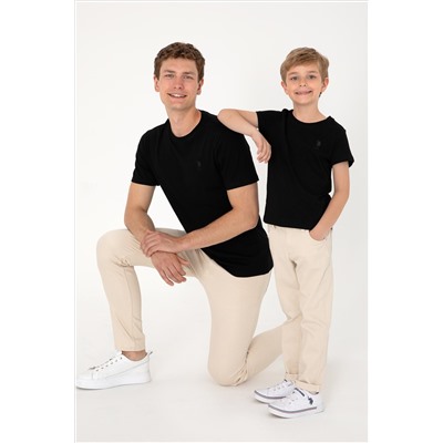 Erkek Regular Fit Bisiklet Yaka Siyah Basic Tişört