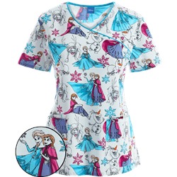 Cherokee Tooniforms Scrubs Frozen Party Print Top