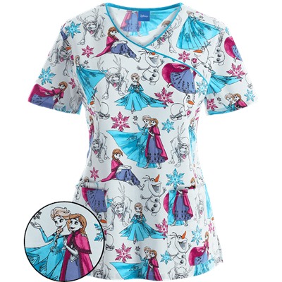 Cherokee Tooniforms Scrubs Frozen Party Print Top