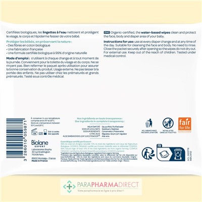 Biolane Expert - Lingettes à l'Eau - BIO 54 lingettes