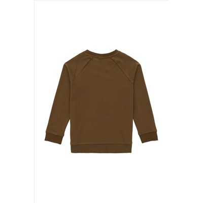 Erkek Çocuk Haki Basic Bisiklet Yaka Sweatshirt