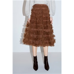 Falda evasé de talle alto Marrón