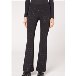 Flare Leggings aus Punto Milano-Gewebe mit Strass