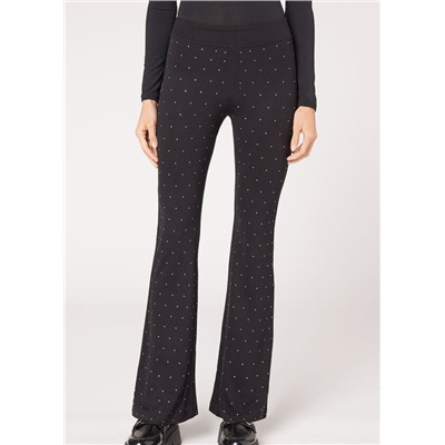 Flare Leggings aus Punto Milano-Gewebe mit Strass