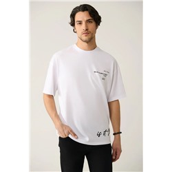 Avva, Erkek Beyaz %100 Pamuk Bisiklet Yaka Baskılı Pamuklu T-shirt A41y1355