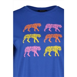 Mavi Bisiklet Yaka Baskılı %100 Pamuk Örme T-Shirt TBBSS22TS2095