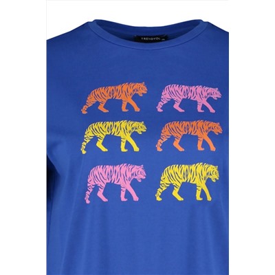 Mavi Bisiklet Yaka Baskılı %100 Pamuk Örme T-Shirt TBBSS22TS2095