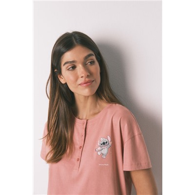 Pijama largo 100% algodón rosa cuadros Stitch