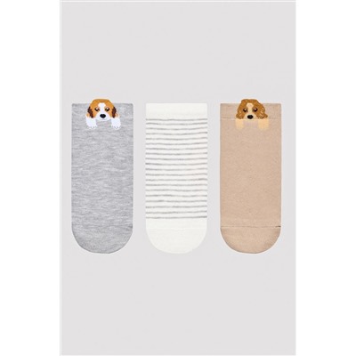 Penti, Dog Detail Bej 3lü Patik Çorap