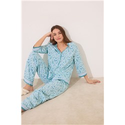 Pijama largo 100% algodón verde estampado flores
