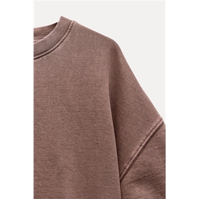 SHORT SLEEVE RIBBED PLUSH SWEATSHIRT