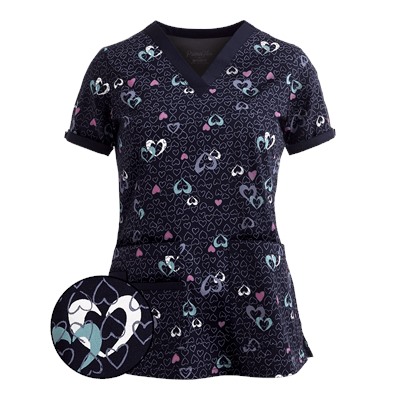 Maevn Scrubs PrimaFlex Stretch Linear Hearts Top