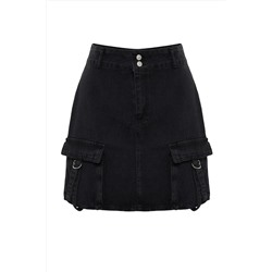 Siyah Kargo Cepli Denim Etek TBBSS23AZ00057