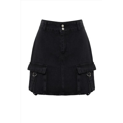 Siyah Kargo Cepli Denim Etek TBBSS23AZ00057
