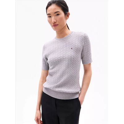Short-Sleeve Cable Knit Sweater