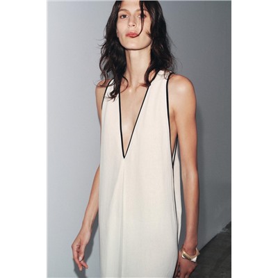ZW COLLECTION LINEN BLEND TRIM DRESS