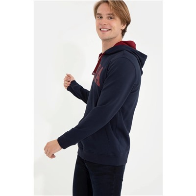 Erkek Lacivert Kapüşonlu Basic Sweatshirt