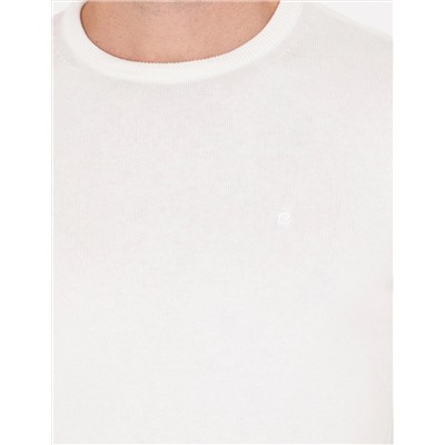 Ekru Slim Fit Bisiklet Yaka Basic Triko Kazak